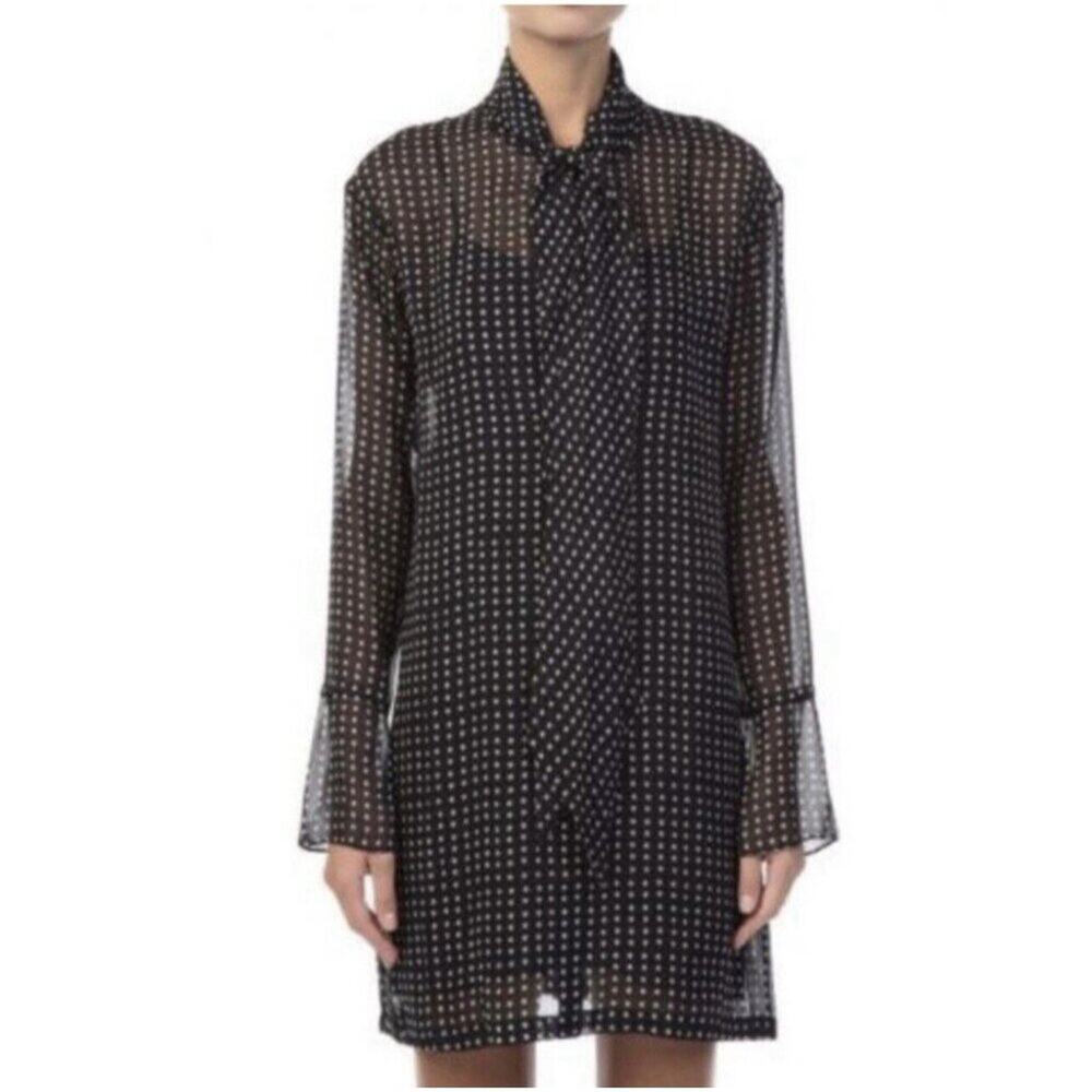 Theory Scarf Shirt Dress In Deep Navy Blue Square  Chiffon Print Size 4